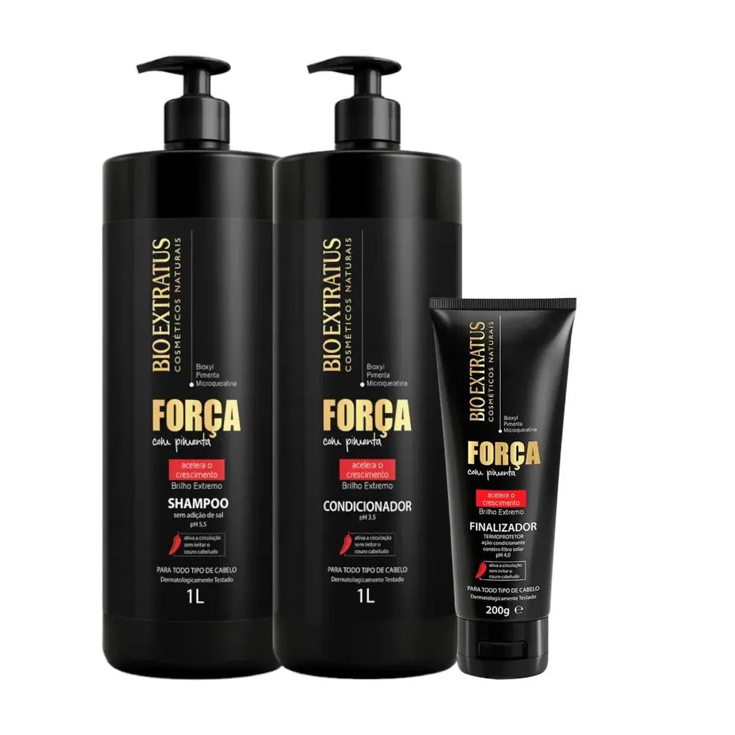 Kit Força com Pimenta 1 Shampoo 1 Condicionador 1L 1 Finalizador 200Ml