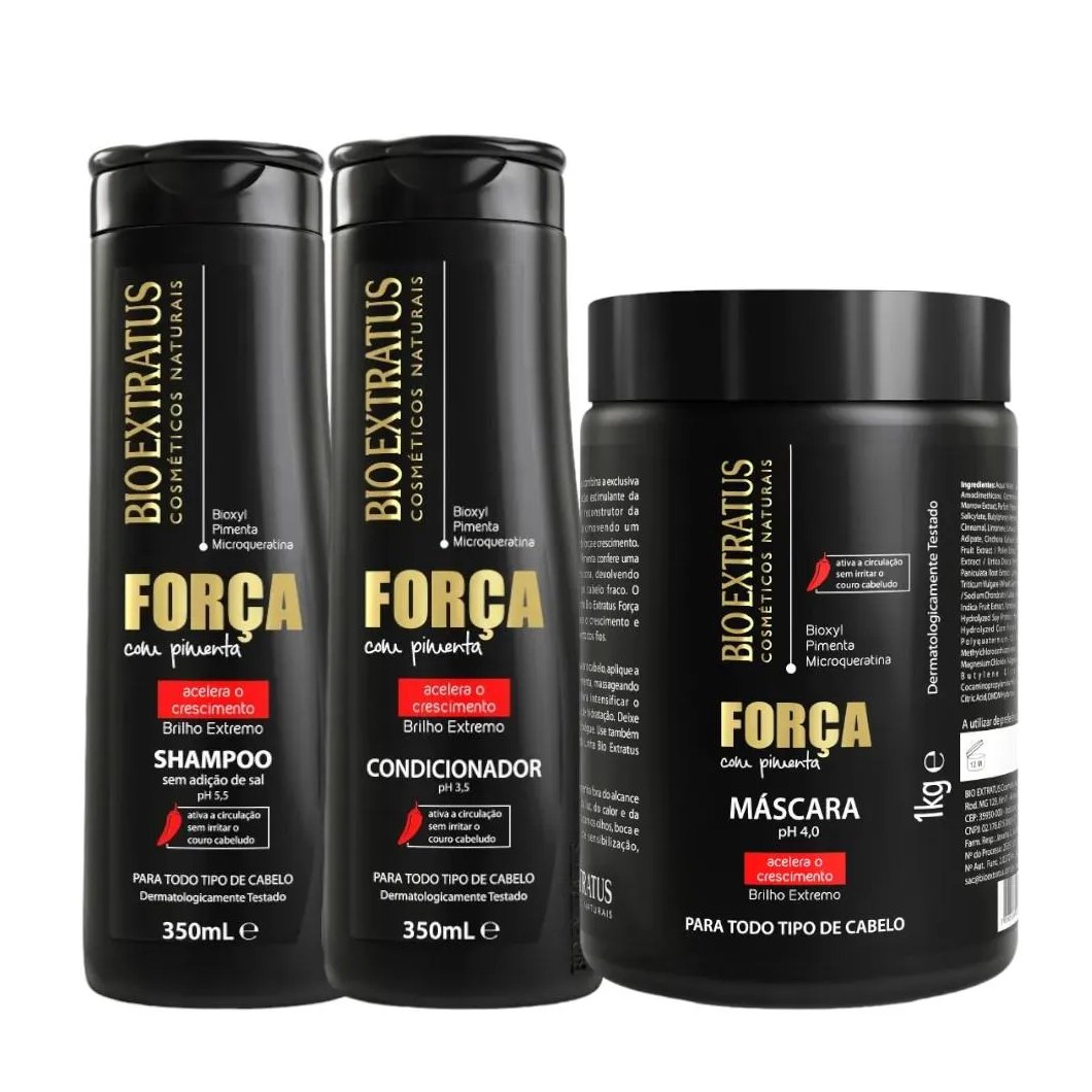 Kit Força com Pimenta 1 Shampoo 1 Condicionador 350Ml 1 Máscara 1Kg