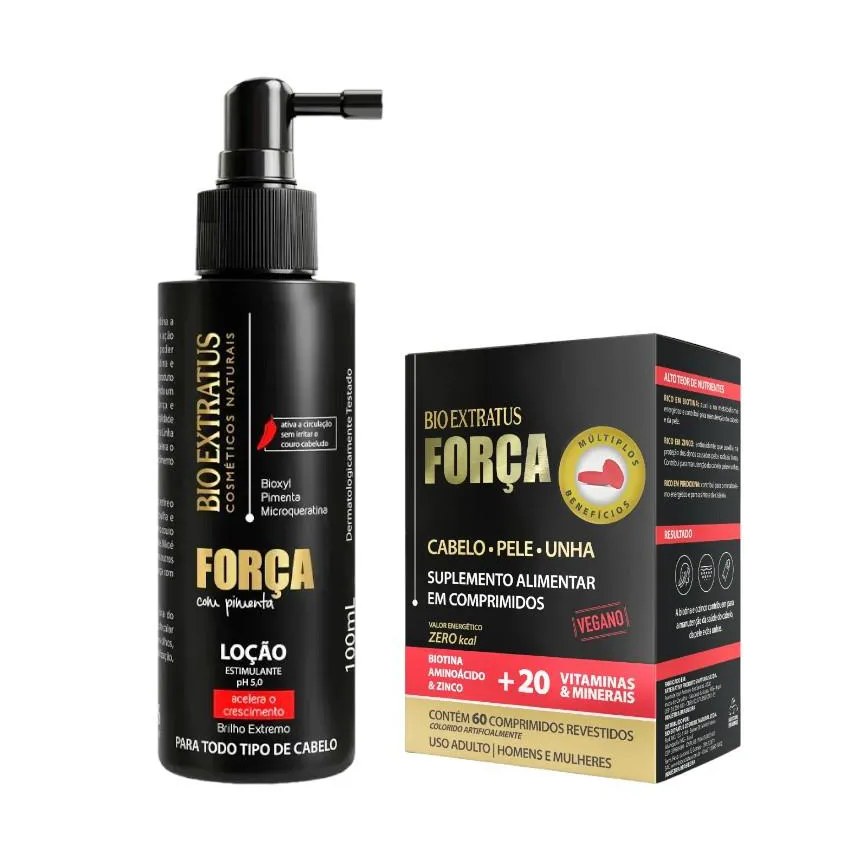 Kit Força com Pimenta Acelera Crescimento 1 Loção 100Ml 1 Suplemento 60Cp