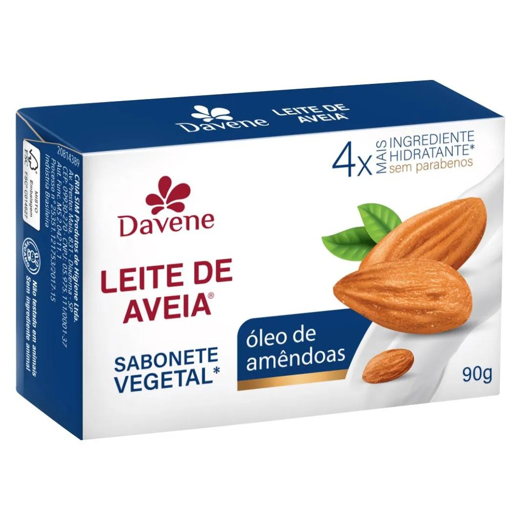 Sabonete Vegetal Leite de Aveia Oleo de Amendoas 90g Davene