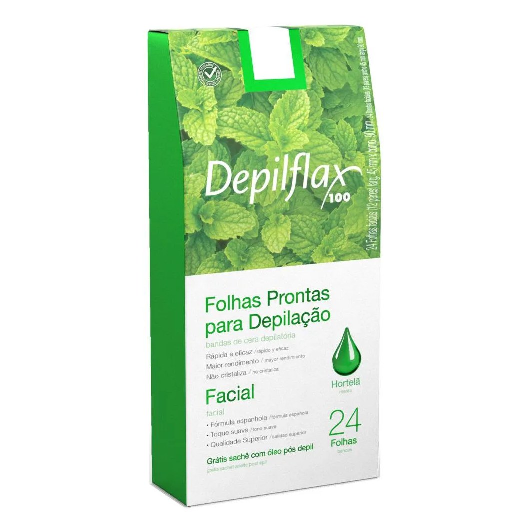 Folhas Prontas Faciais Depilflax Hortela com 24 unidades