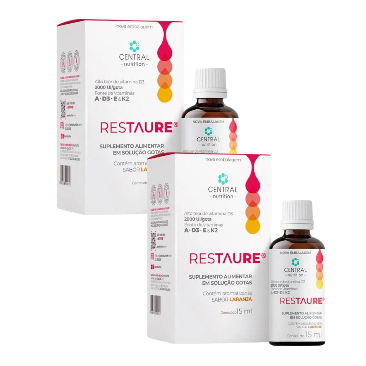 Kit 2 Restaure 15ml – Vitamina A, D3, e e K2 – Central Nutrition
