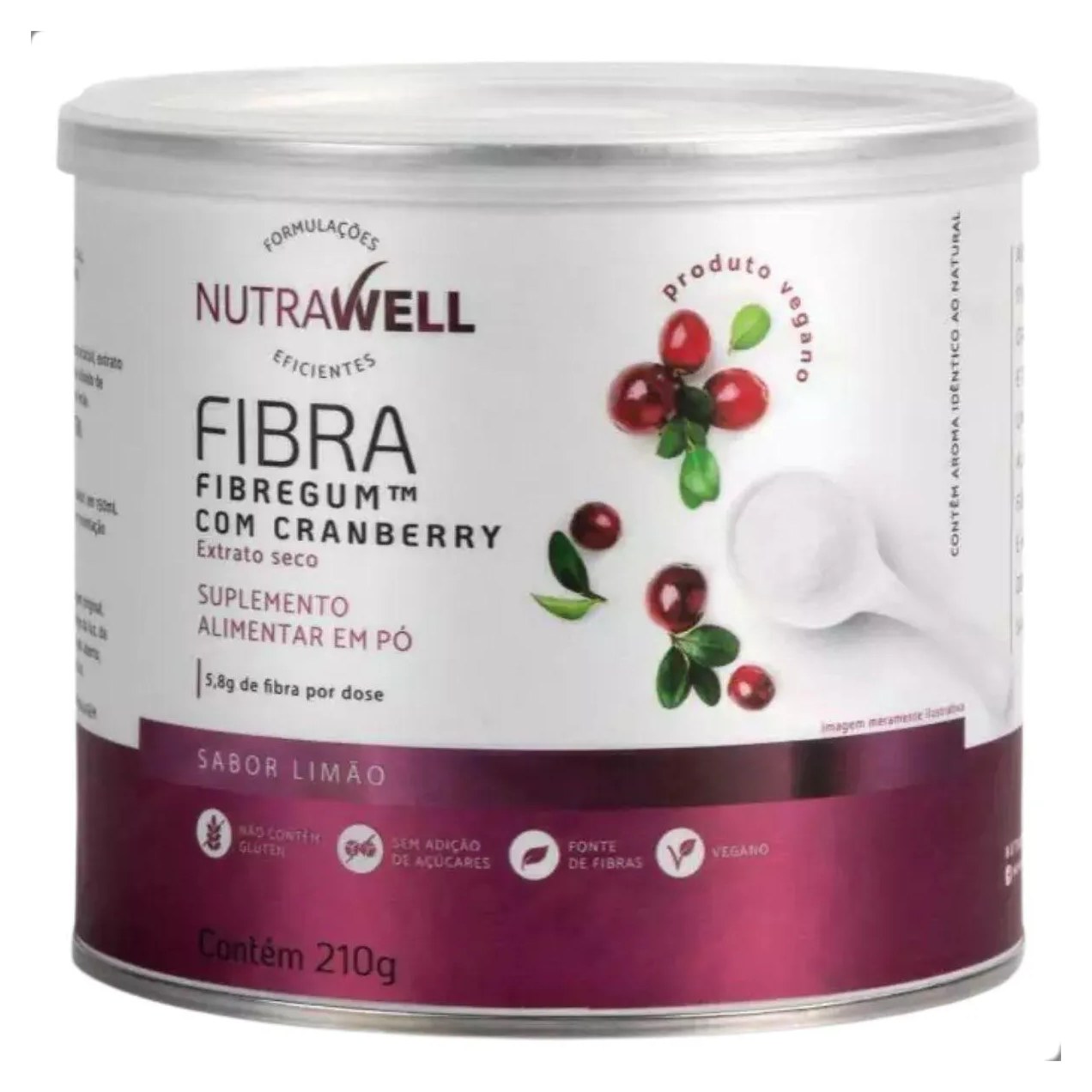 Fibra Alimentar Fibregum 5,8G com Cranberry 210G Nutrawell Limão