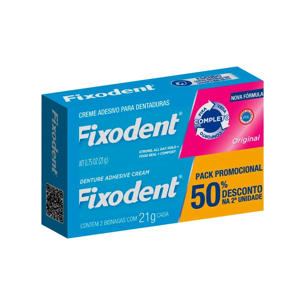 Fixador De Dentadura Fixodent Original Com 2 Unidades De 21gr Promocional