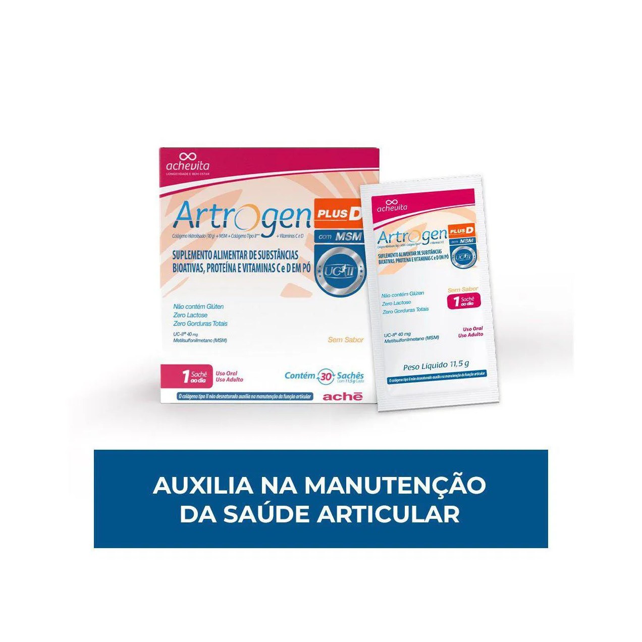 Colágeno Artrogen Plus D com MSM 30 sachês