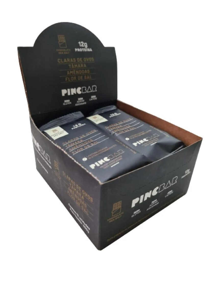 Barra de Proteína Chocolate Sea Salt Sem Açúcar 50g Pincbar 12 unidades