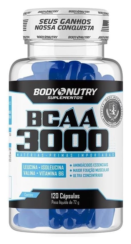 BCAA 3000 120 Capsulas Aminoacidos Essenciais Enriquecido com vitamina B6 Sem Sabor Ultra Concentrado Rapida Absorção Importado Original