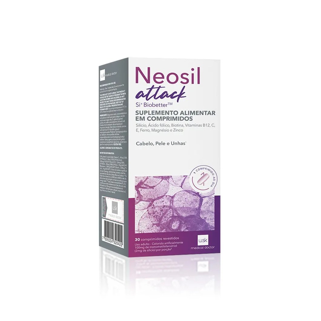 Suplemento Alimentar Neosil Attack Cabelo Pele E Unha 30 Comprimidos