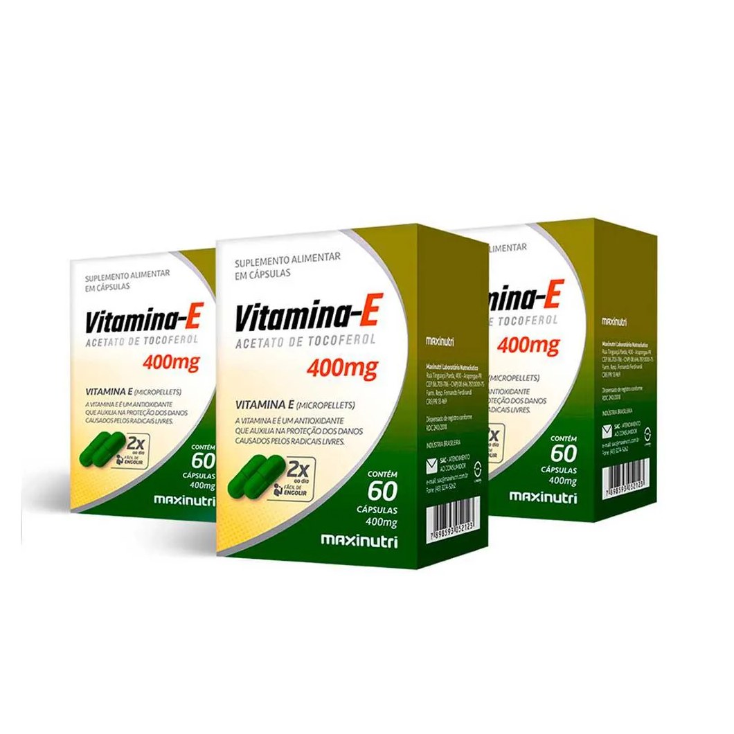 Kit 03 vitamina e antioxidante 400mg 60 capsulas maxinutri