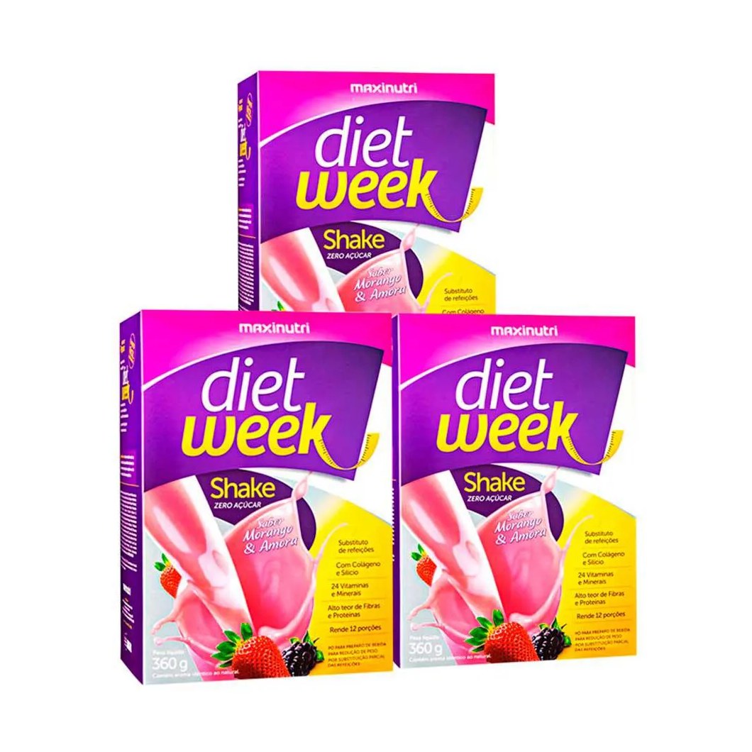 Kit 3 Diet Week Shake Morango e Amora 360g Maxinutri
