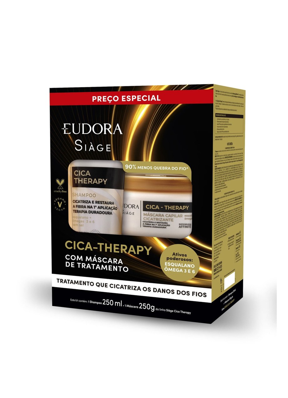 Kit Shampoo Eudora Siàge Cica Therapy 250ml 1 Unidade + Máscara de Tratamento Capilar Eudora Siàge Cica Therapy 250g 1 Unidade