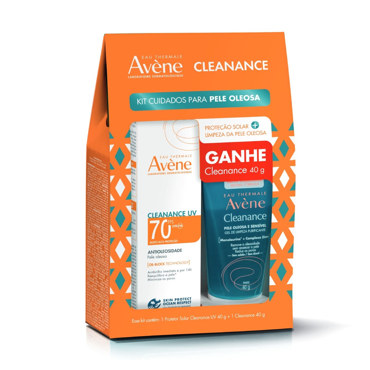 Kit Protetor Solar Facial Avène Cleanance Antioleosidade FPS70 40g 1 Unidade + Gel de Limpeza Avène Cleanance Purificante 40g 1 Unidade