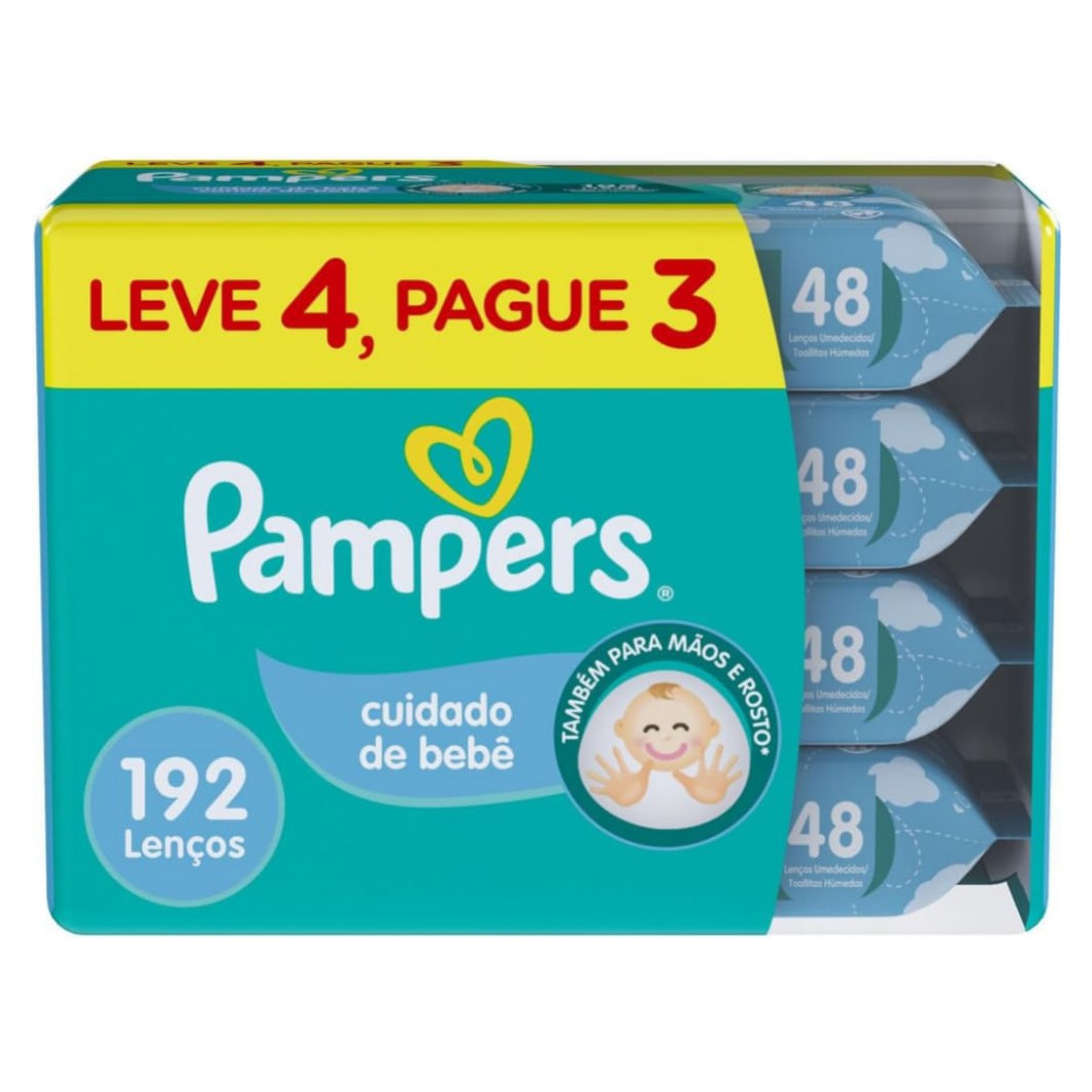 Lenços Umedecidos Pampers Cuidado de Bebê 192 Unidades