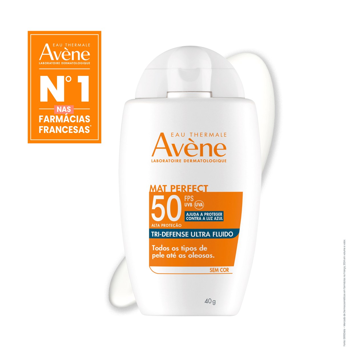 Protetor Solar Facial Avène Mat Perfect Tri-Defense Ultra Fluido FPS50 Sem Cor 40g