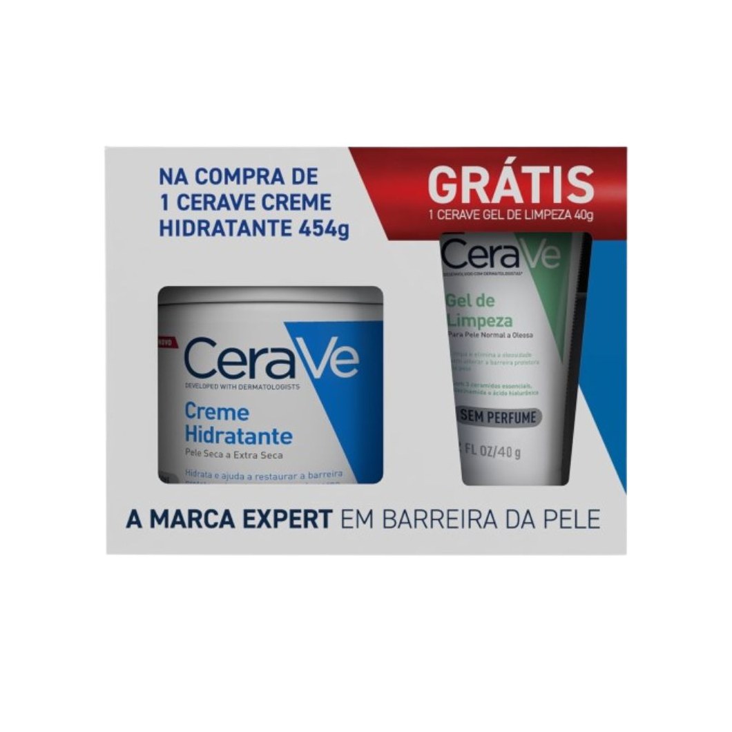 Kit Creme Hidratante CeraVe 454g 1 Unidade + Gel de Limpeza Facial CeraVe Sem Perfume 40g 1 Unidade