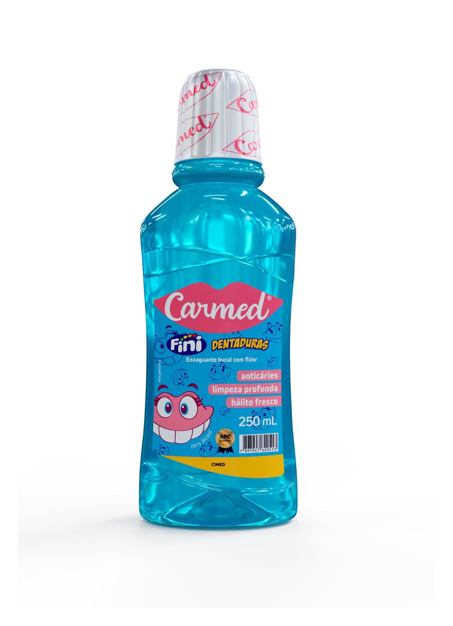 Enxaguante Bucal Carmed Fini Dentaduras com Flúor Zero Álcool 250ml