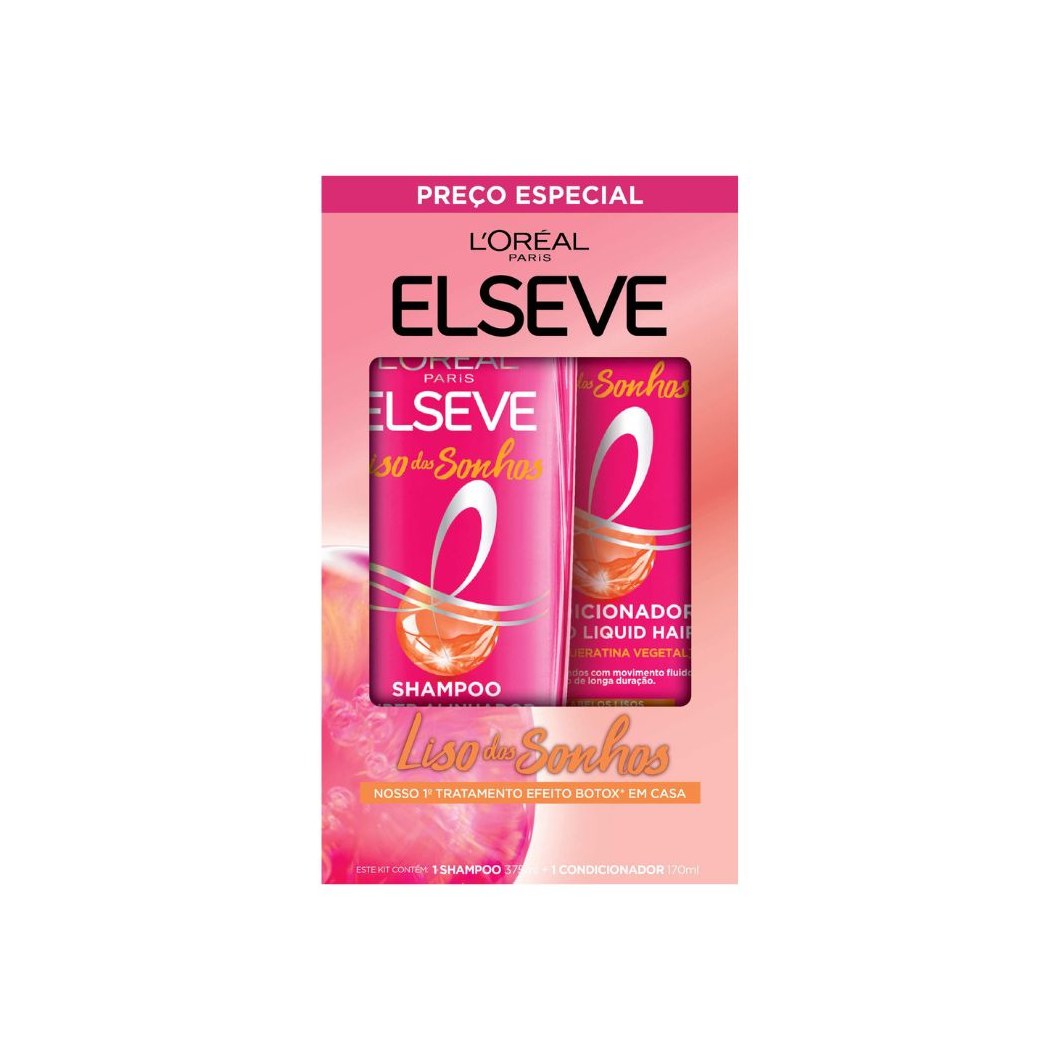 Kit Shampoo Elseve Liso dos Sonhos Liquid Hair 375ml 1 Unidade + Condicionador Elseve Liso dos Sonhos liquid Hair 170ml 1 Unidade