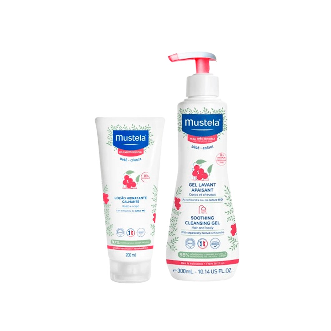 Kit Mustela Gel Lavante Calmante Pele Muito Sensível 300ml + Hidratante Calmante para Pele Muito Sensível 200ml