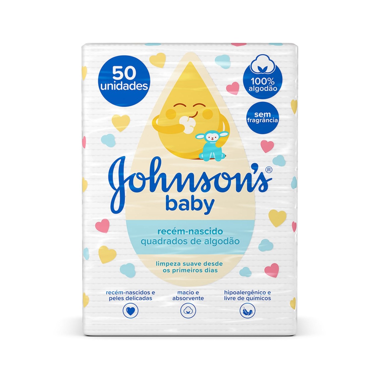 Algodão Quadrado Sem Perfume Johnsons Baby 50 Unidades