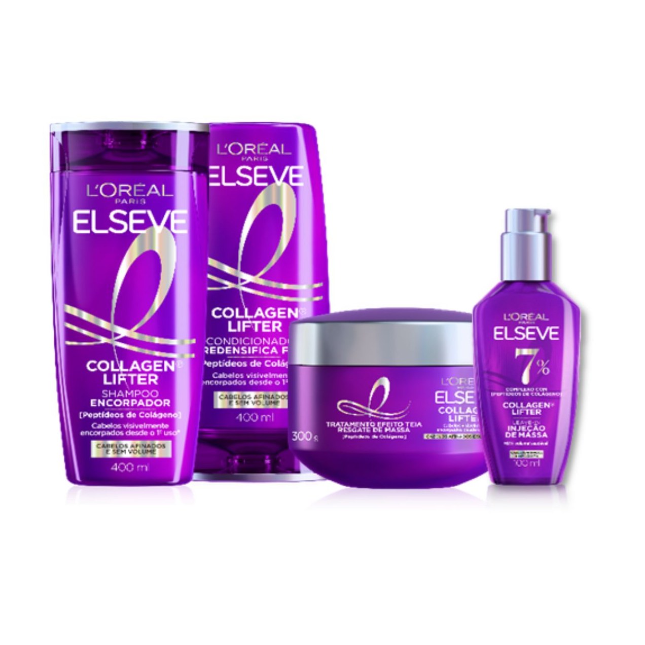 Kit Elseve Colágeno Shampoo 400ml + Condicionador 400ml + Sérum Capilar 100ml + Máscara Capilar 300g