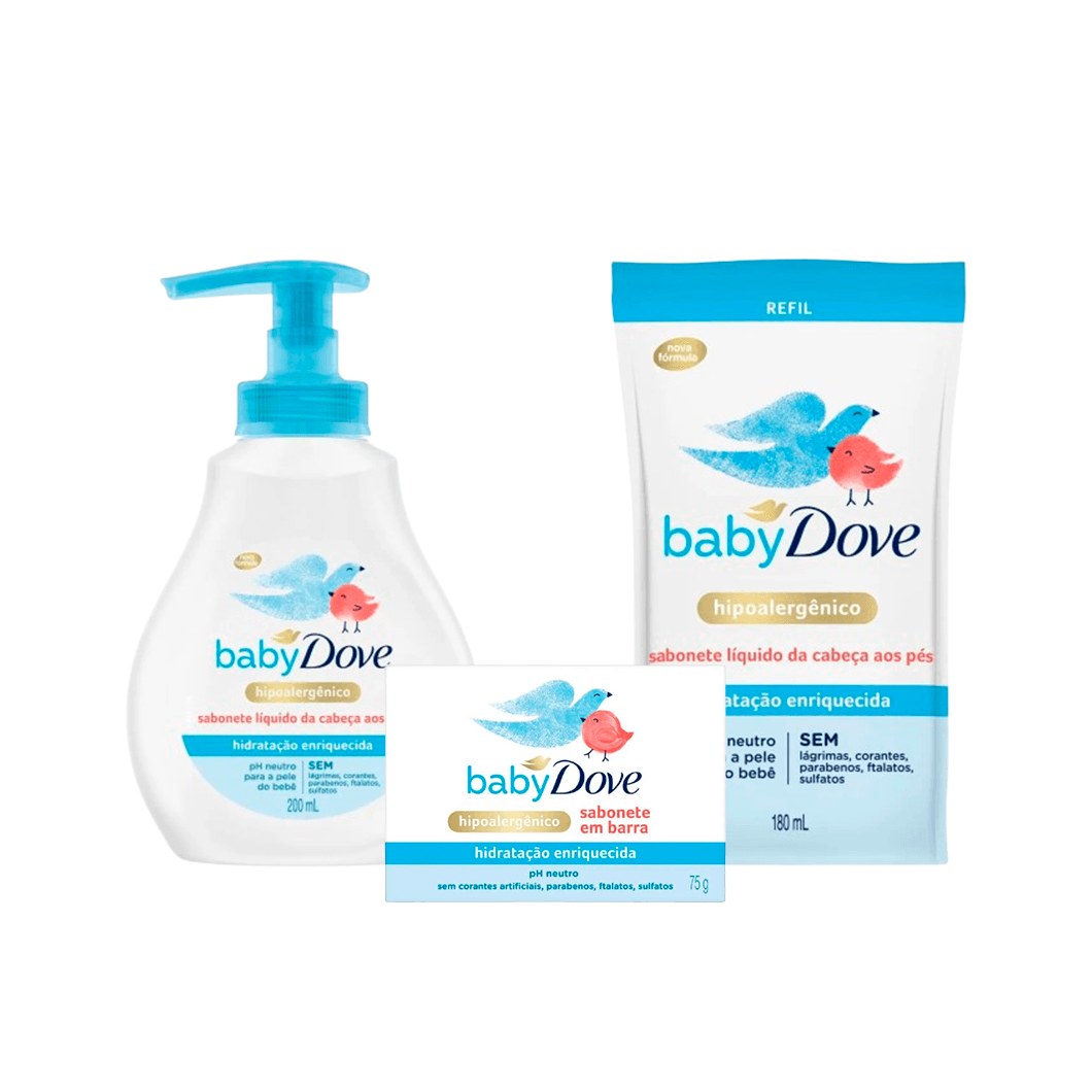 Kit Infantil Dove Hidratação Sabonete Líquido 200ml + Refil Sabonete Líquido 180ml + Sabonete em Barra 75g