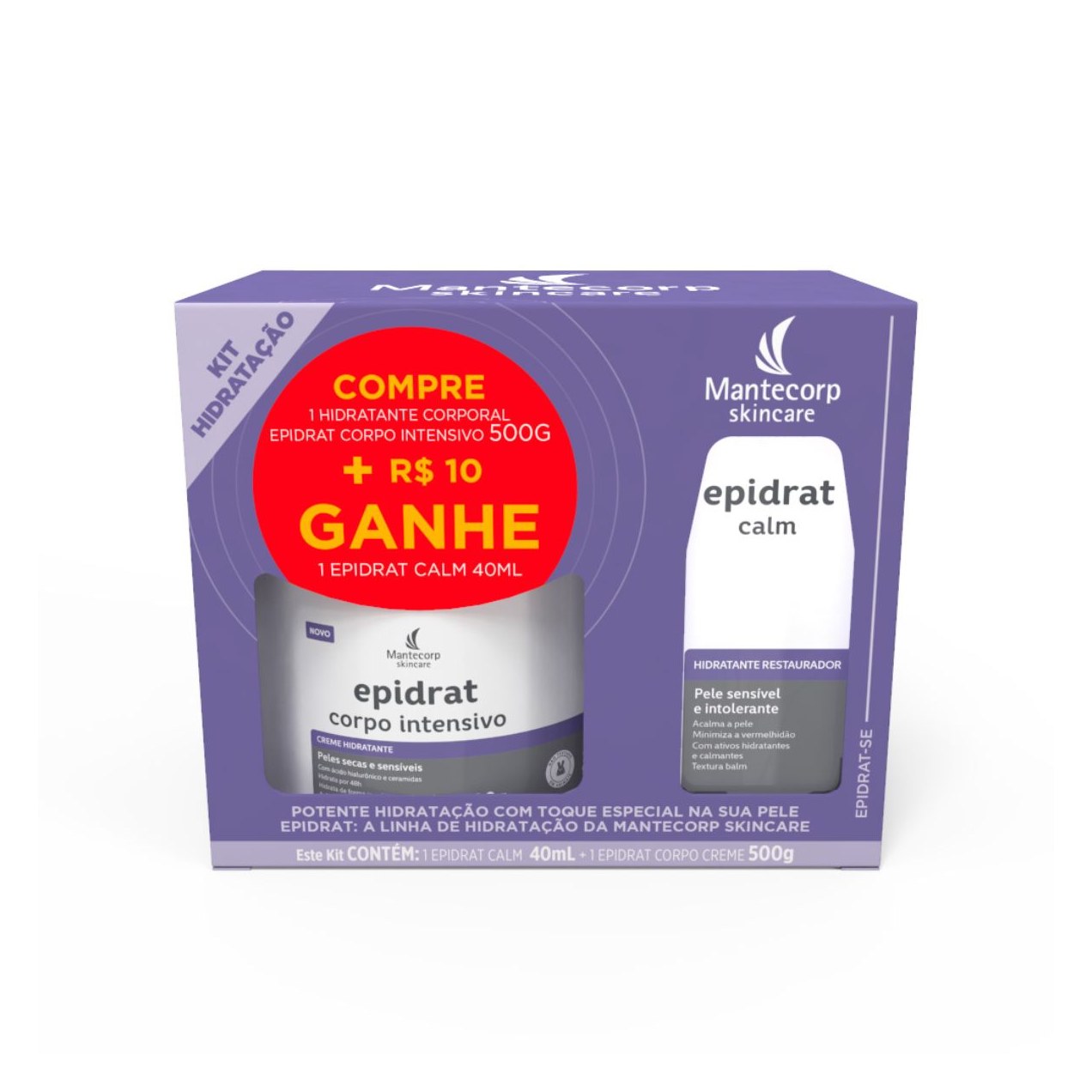 Kit Mantecorp Skincare Creme Hidratante Corporal Epidrat Intensivo 500g + Hidratante Restaurador Calm 40ml