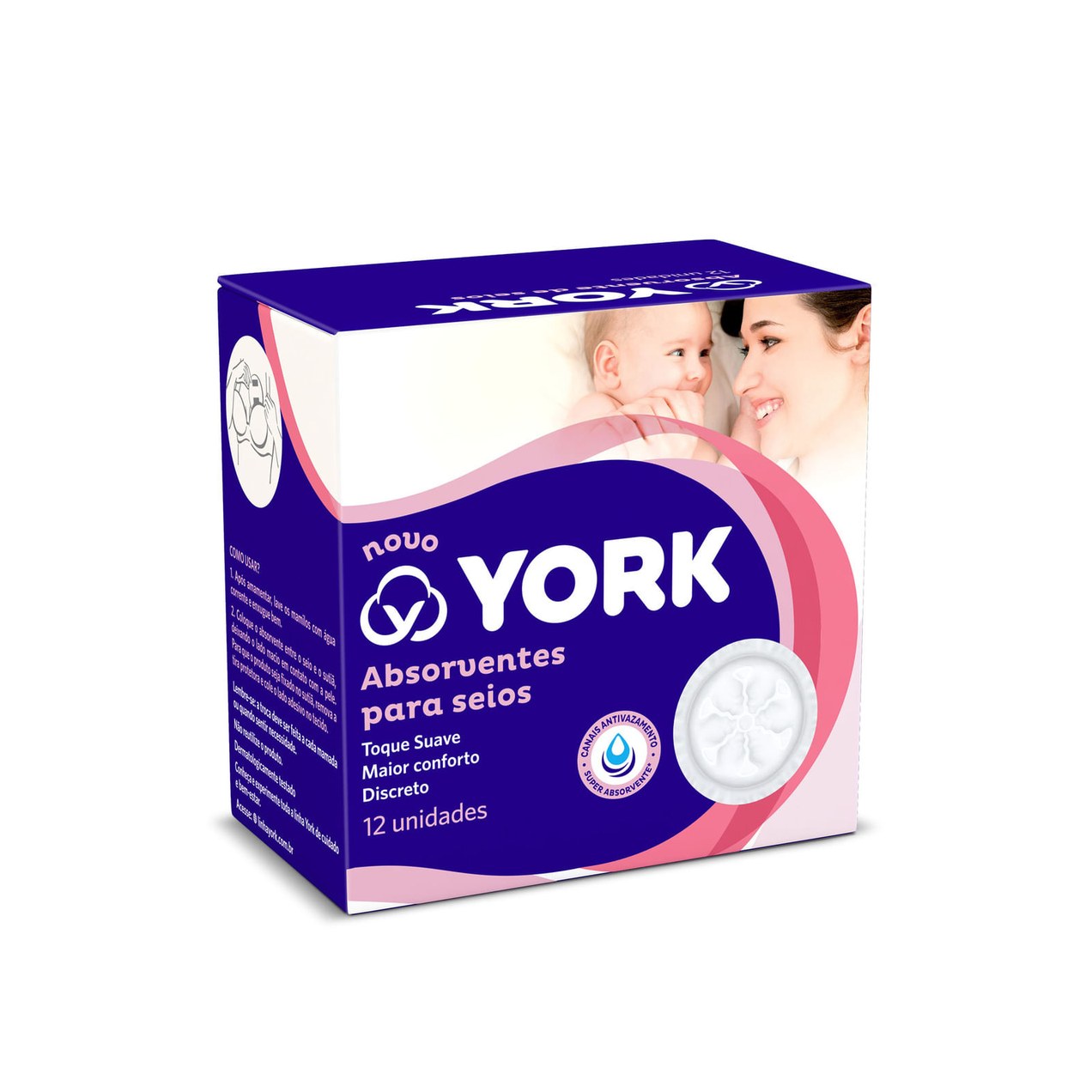 Absorvente para Seios York Descartável Anatômico Algodão 12 Unidades