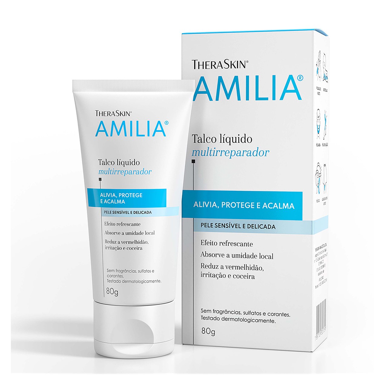 Talco Líquido Infantil Amilia Hipoalergênico Sem Perfume 80g