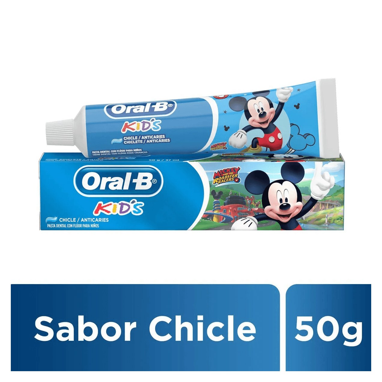 Creme Dental Infantil Oral-B Kids Mickey Anticáries com Flúor Zero Açúcar Sabor Bubble Gum 50g