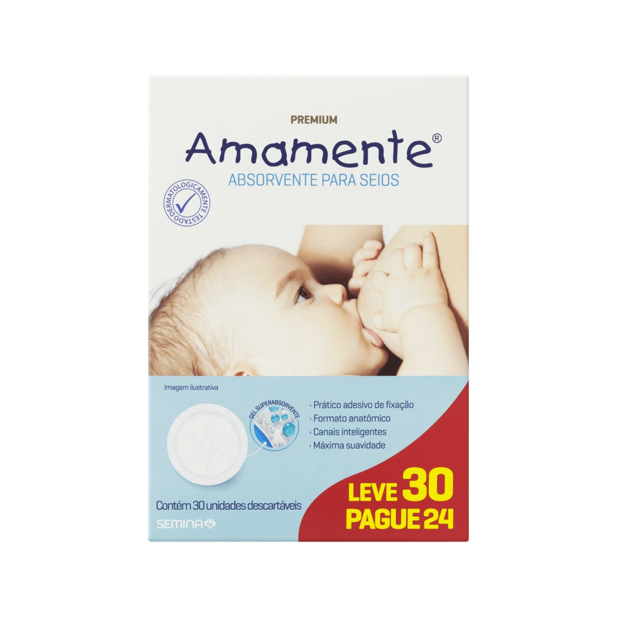 Absorvente para Seios Amamente Descartável Leve 30 Pague 24 30 Unidades