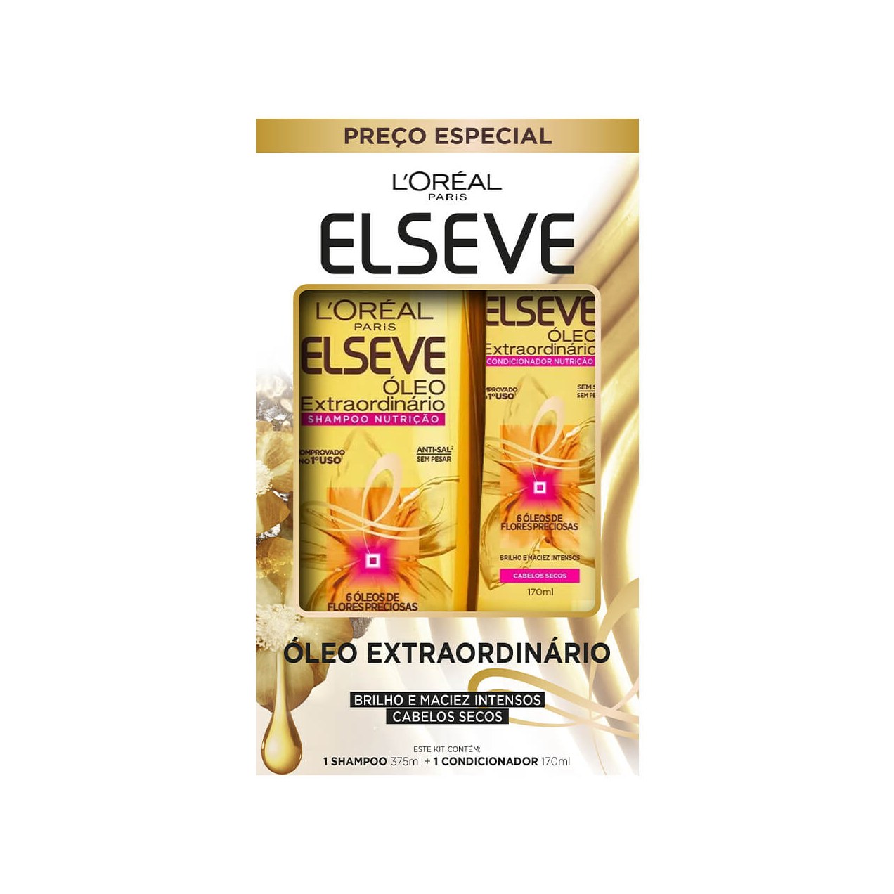 Kit Shampoo Elseve Óleo Extraordinário Nutrição e Brilho Shampoo 375ml + Condicionador Elseve Óleo Extraordinário Nutrição e Brilho Shampoo 170ml