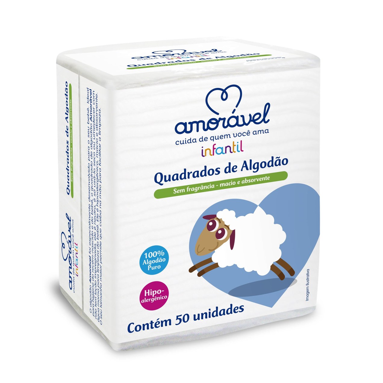 Algodão Amorável Infantil Quadrado 50 Unidades