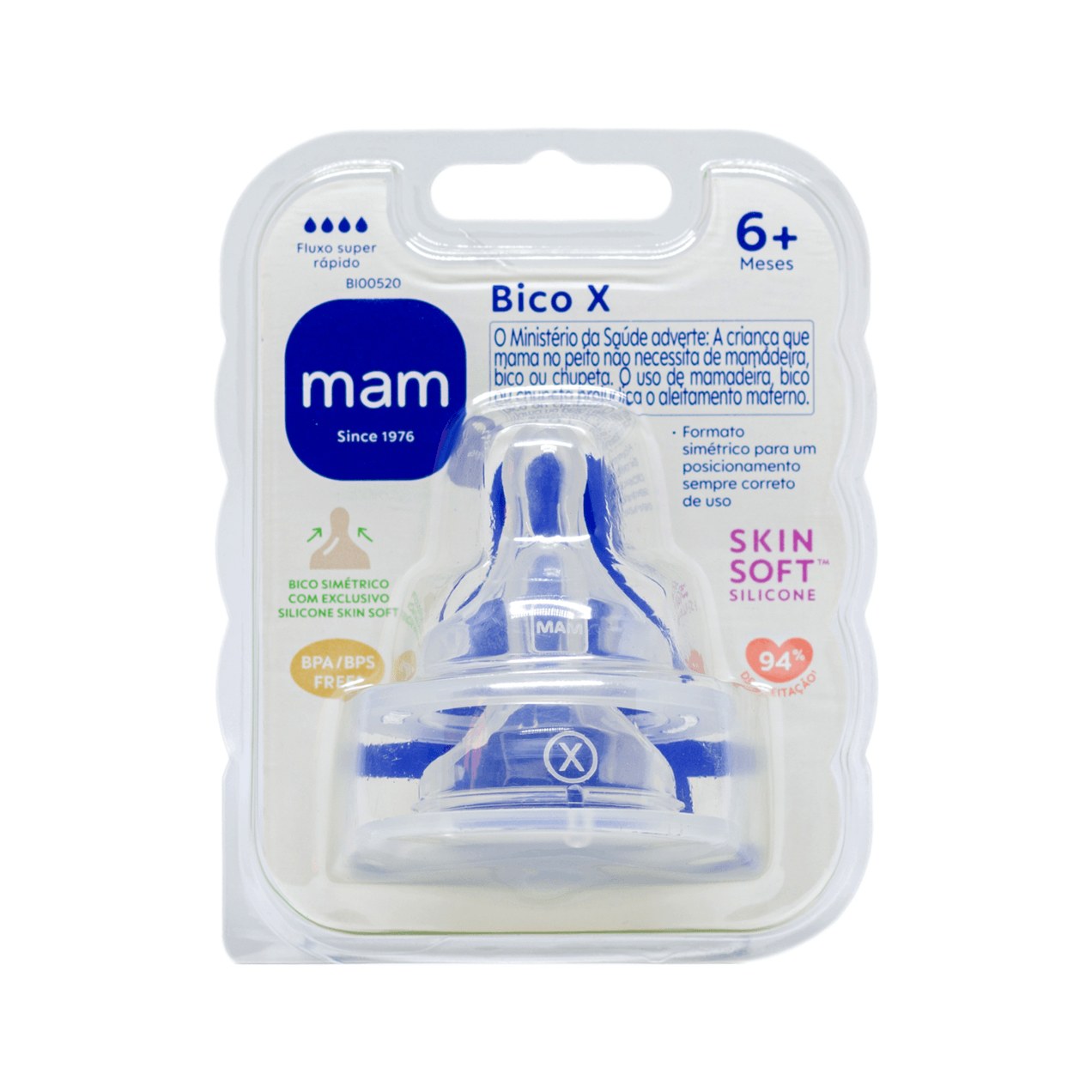 Bico para Mamadeira MAM Ortodôntico Fluxo Super Rápido +6 meses Silicone 2 Unidades