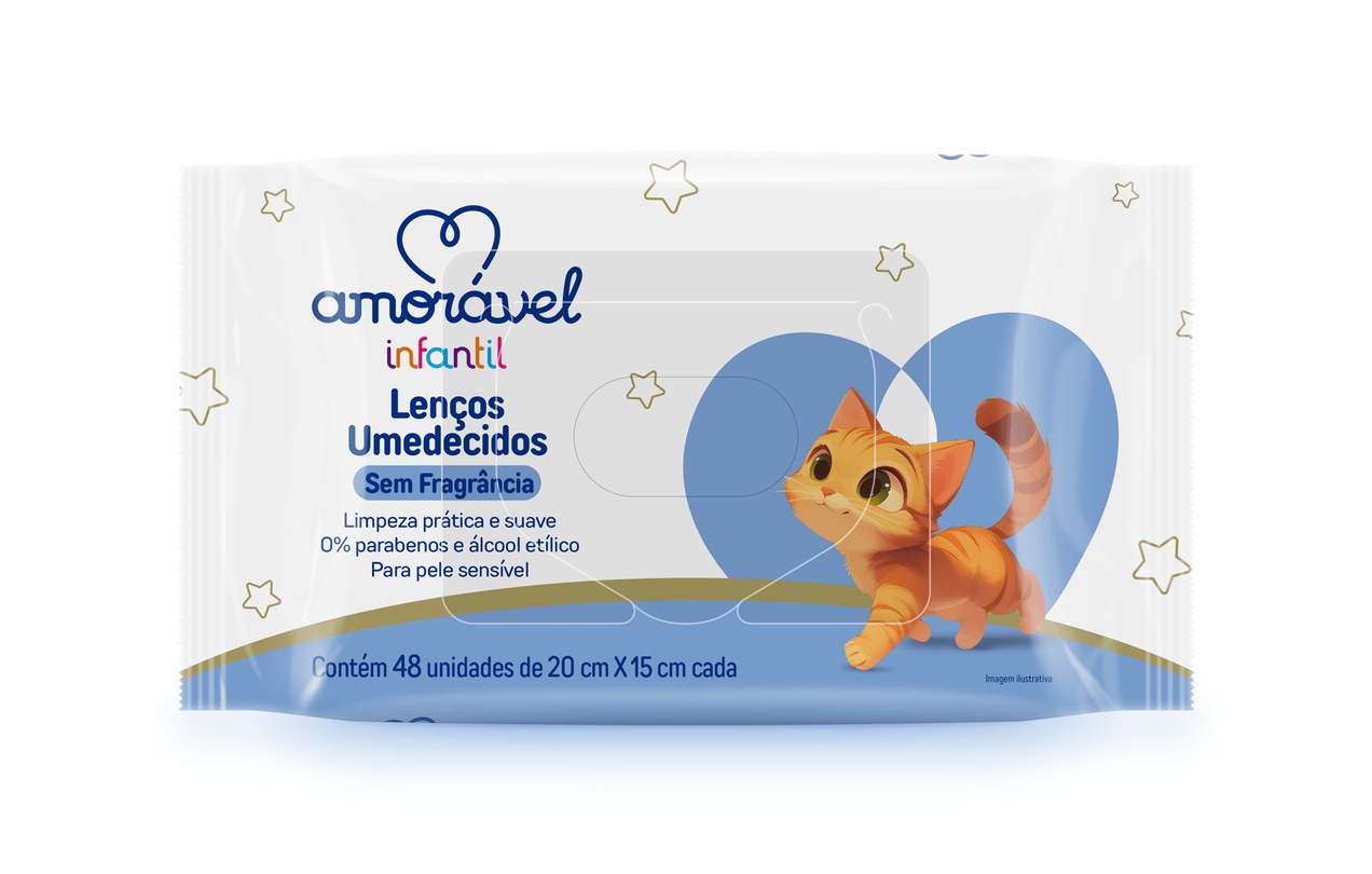 Lenço Umedecido Amorável Baby Sem Fragrância 48 Unidades