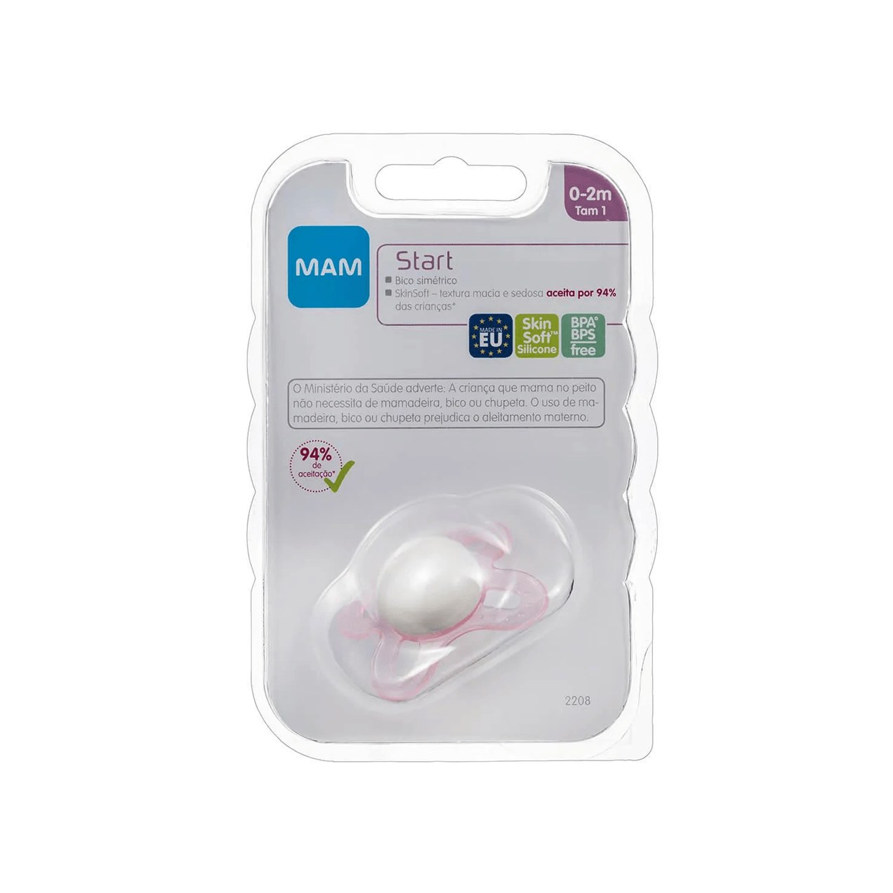 Chupeta MAM Start Ortodôntica de 0 a 2 meses SkinSoft Silicone Rosa 1 Unidade