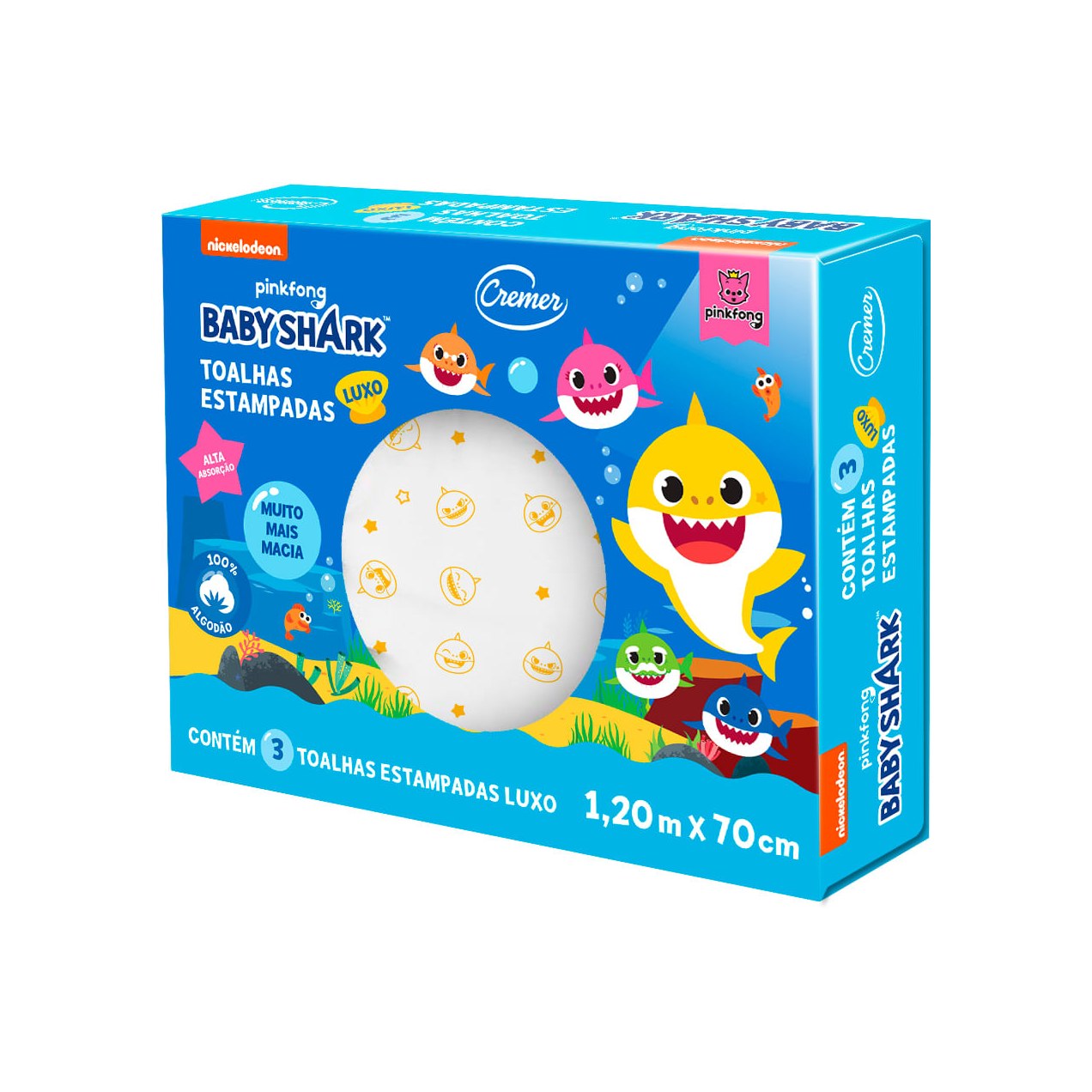 Toalha de Banho Cremer Luxo Baby Shark com Capuz Algodão 1 Unidade