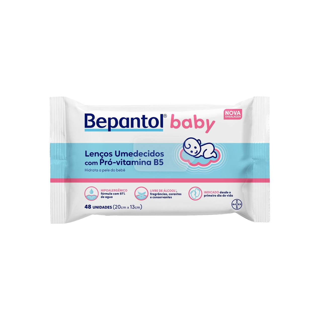 Lenços Umedecidos Bepantol Baby Sem Fragrância com Pró-Vitamina B5 Hipoalergênico 48 Unidades
