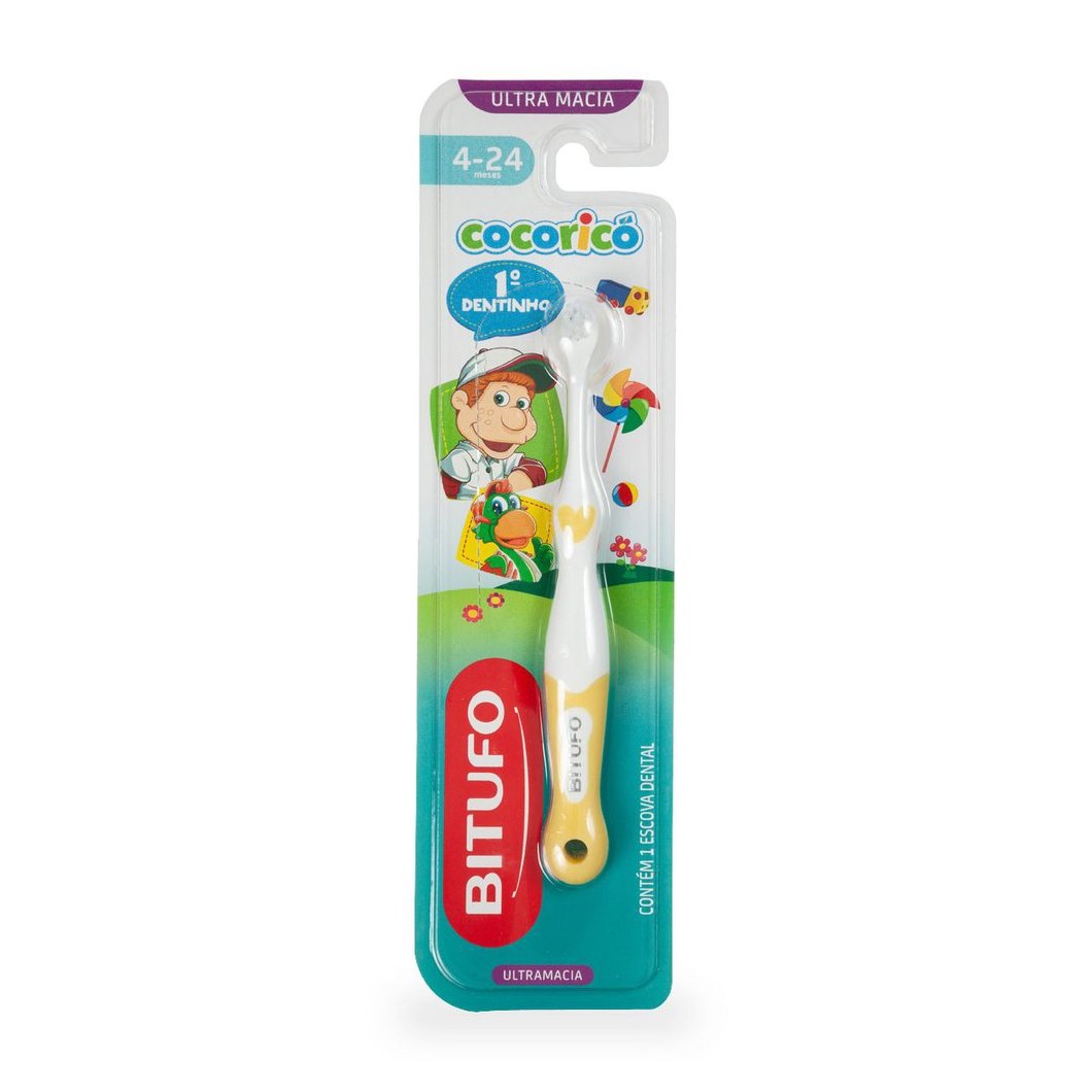 Escova Dental Infantil Bitufo 1 Dentinho Cocoricó Ultra Macia de 4 a 24 meses 1 Unidade