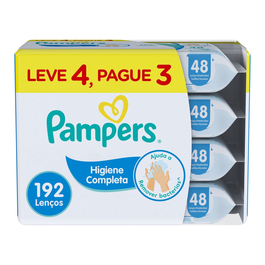 Lenços Umedecidos Pampers Higiene Completa Sem Álcool e Sem Perfume 48 Unidades Leve 4 Pague 3