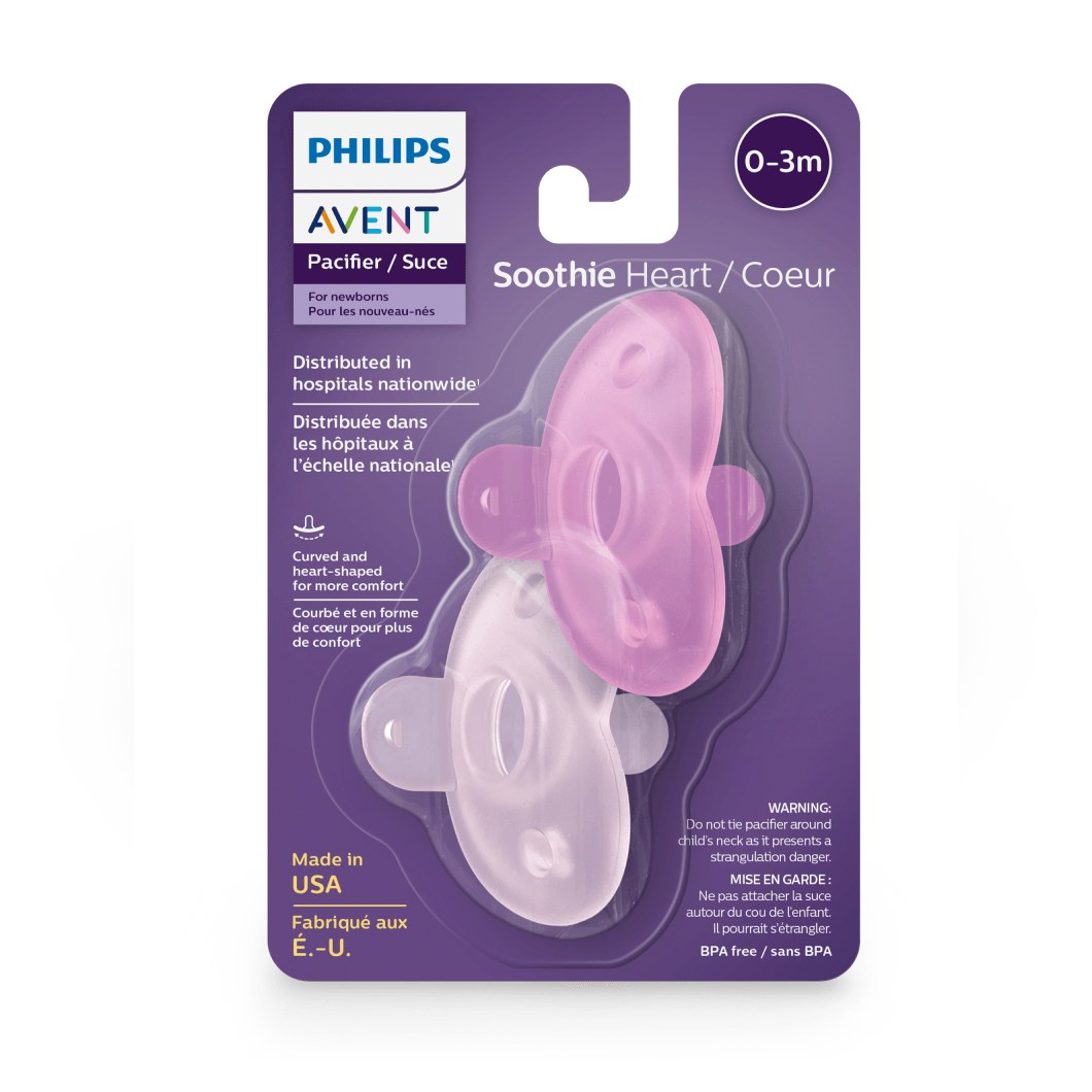 Chupeta Philips Avent Soothie Heart de 0 a 3 meses Flexível Silicone Rosa 2 Unidades