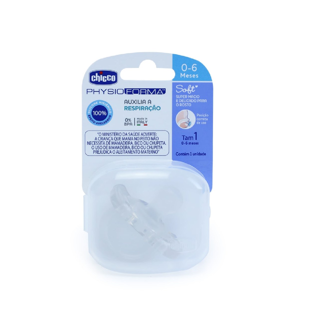 Chupeta Chicco PhysioForma Soft Anatômica de 0 a 6 meses Silicone Transparente 1 Unidades