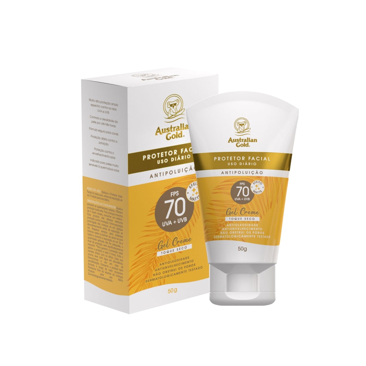 Protetor Solar Facial Australian Gold Anti Poluição FPS70 Efeito Matte 50g