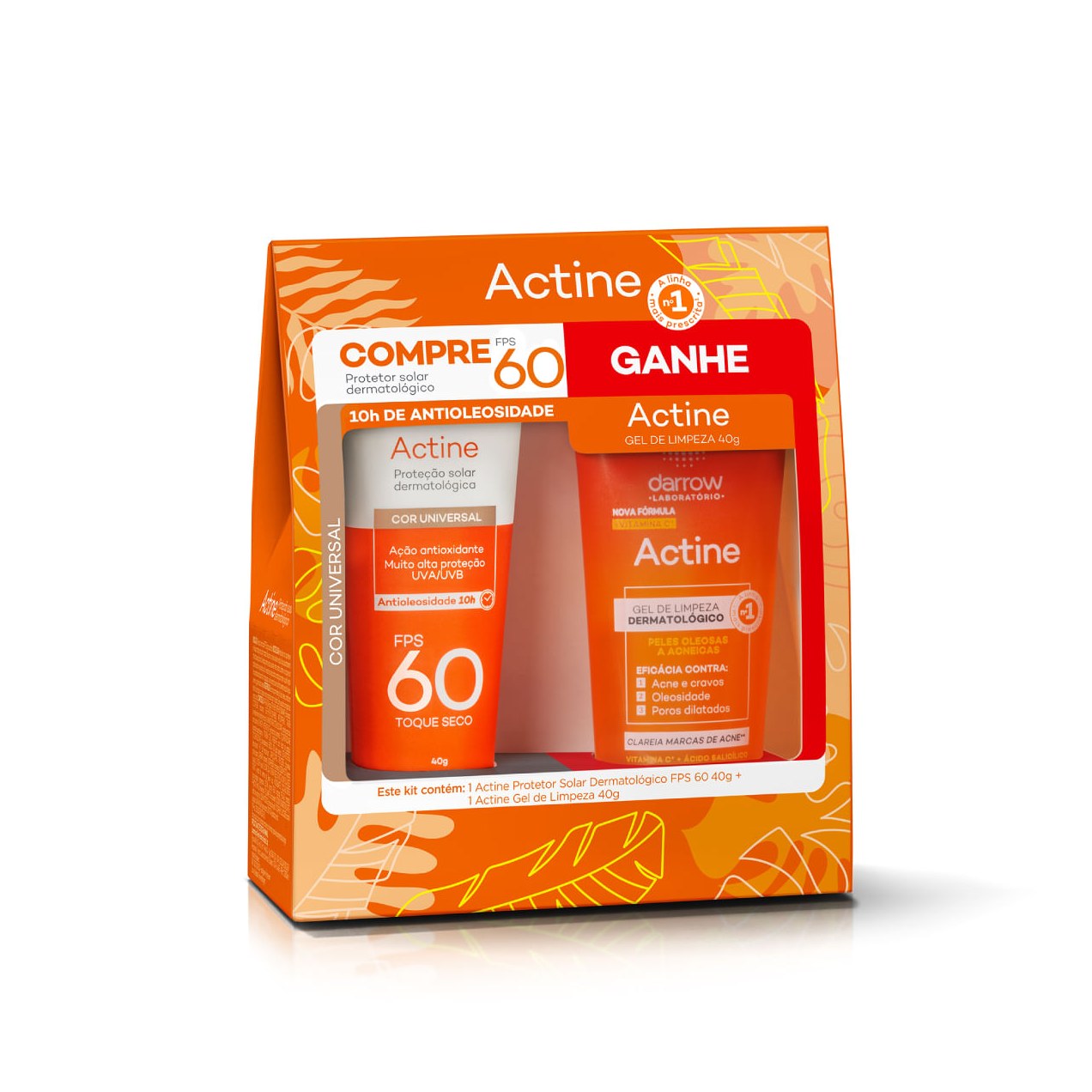 Kit Protetor Solar Facial Darrow Actine Antioleosidade FPS60 Cor Universal 1 Unidade + Gel de Limpeza Actine 40g 1 Unidade