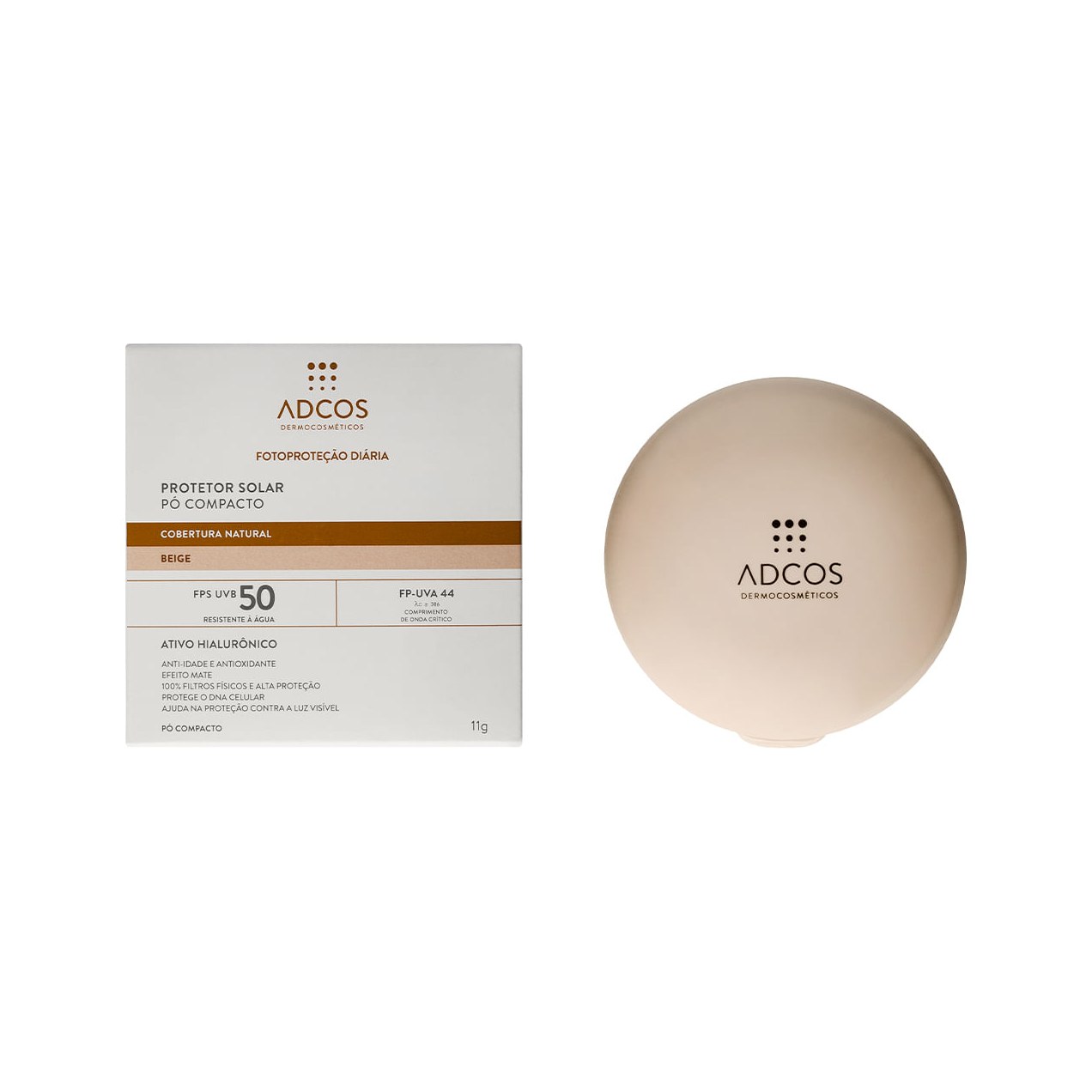 Protetor Solar Facial Adcos FPS50 Ácido Hialurônico Pó Compacto Cor Beige 11g