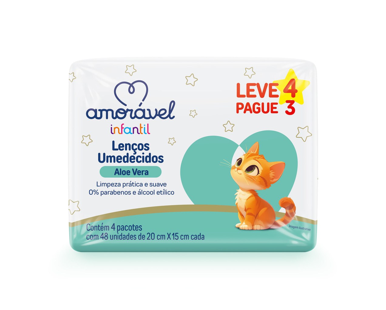 Lenços Umedecidos Amorável Aloe E Vera Com 192 Unidades Leve 4 Pague 3