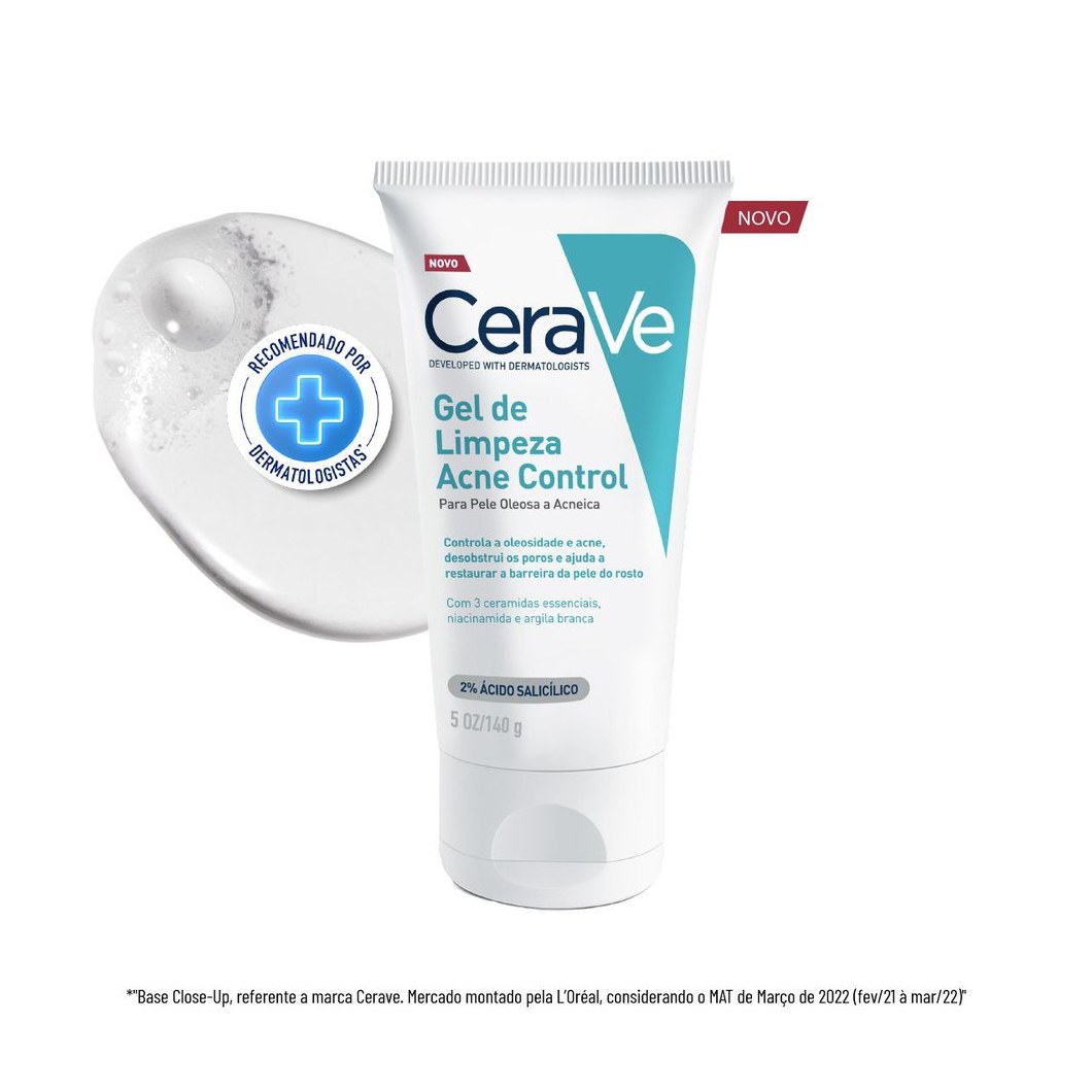 Gel de Limpeza Facial CeraVe Acne Control com Ácido Salicílico 140g