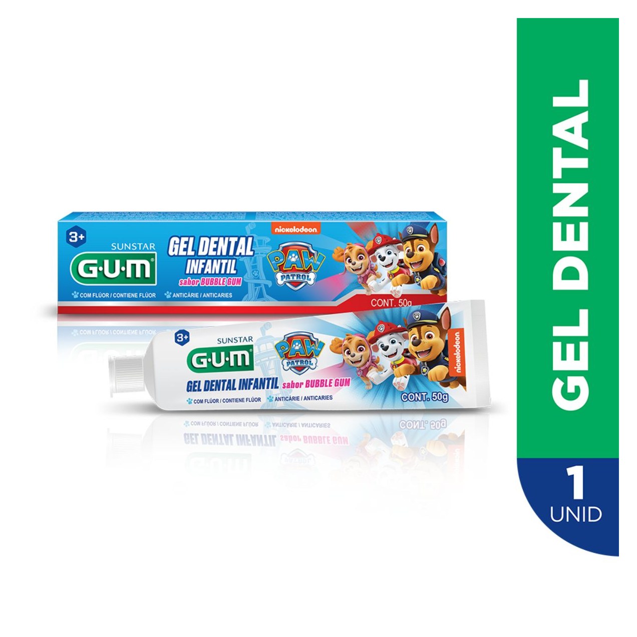 Creme Dental Infantil GUM Patrulha Canina com Flúor Sabor Bubble Gum 50g