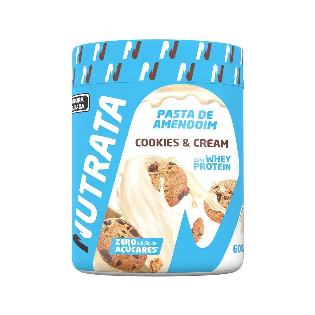 Pasta de Amendoim com Whey 600g – Cookies & Cream – Nutrata