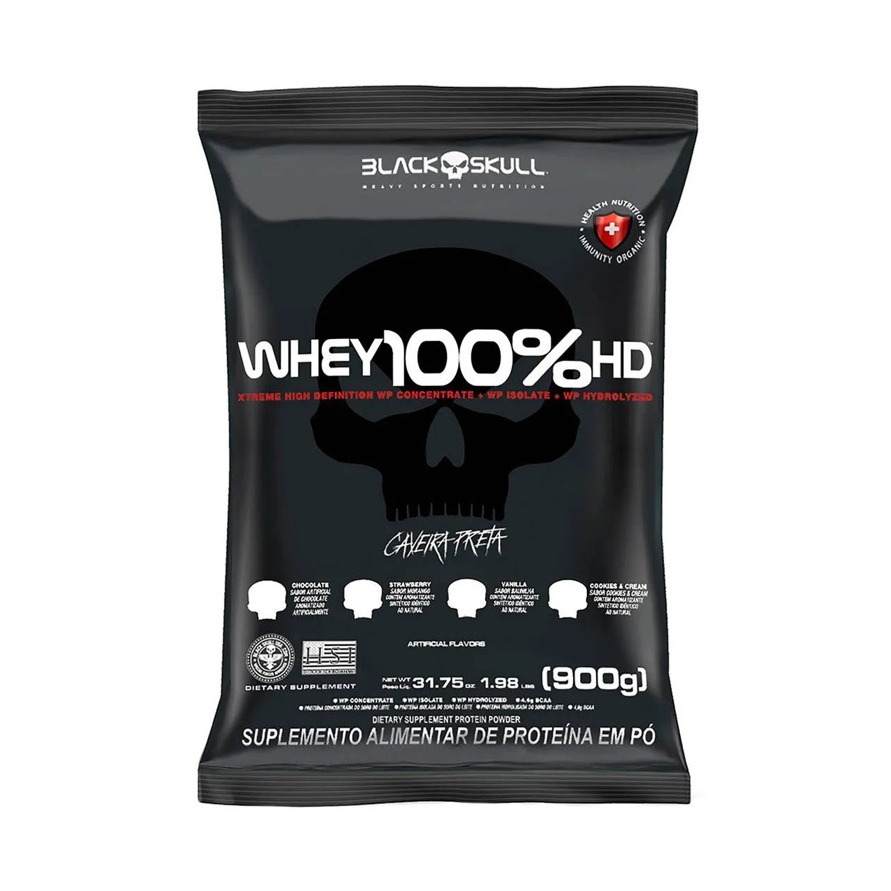 Refil Whey 100% HD Black Skull Baunilha 900g