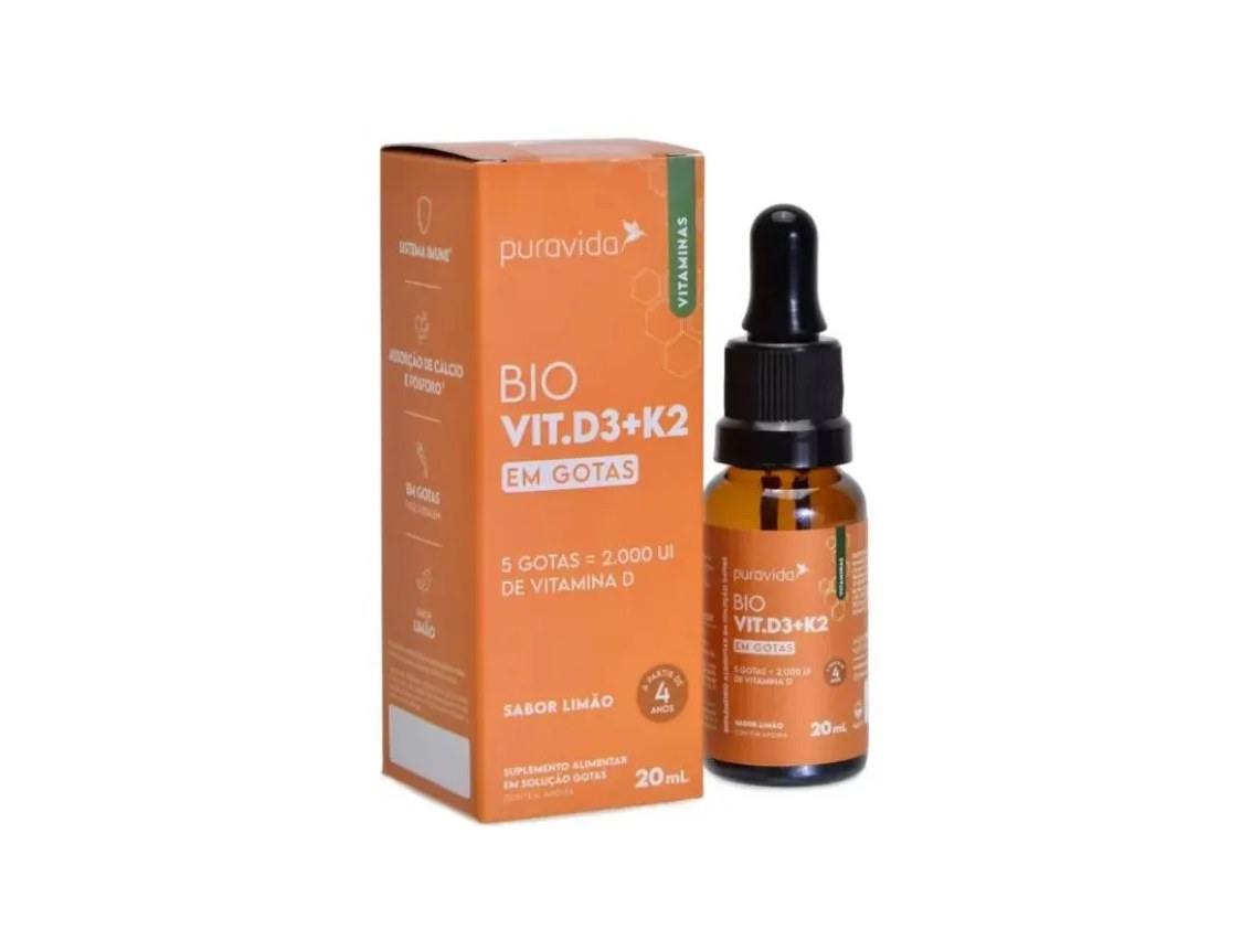 Suplemento Bio Vit.d3+k2 em Gotas Sabor Limão – Puravida